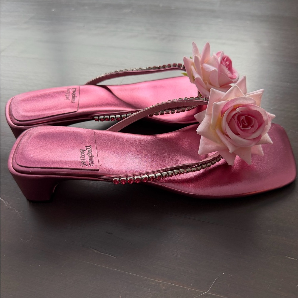 NWOT Jeffrey Campbell Primrose pink rhinestone Flip Flop with rose size 8 - Picture 6 of 11